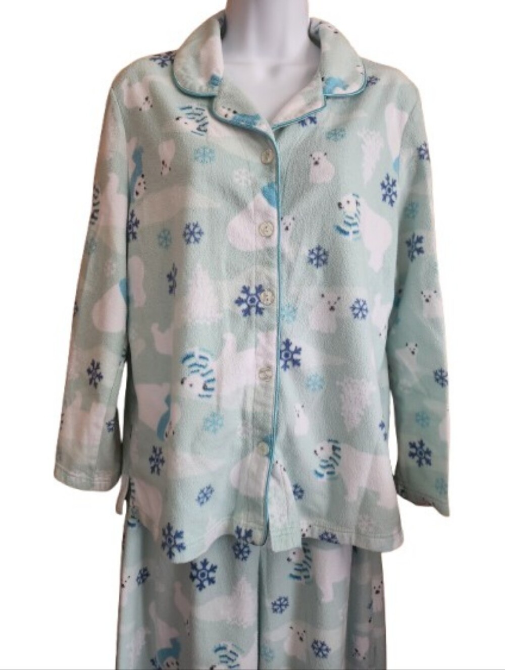 Karen Neuburger Mint Blue Polar Bear Fleece Pajama Set Size M